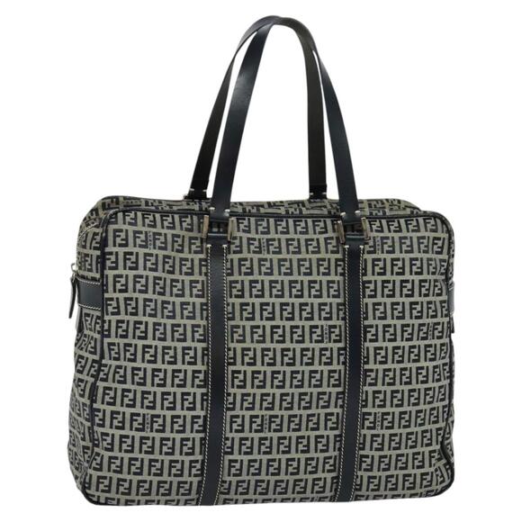 FENDI Zucchino Canvas Hand Bag Navy Silver - Picture 1 of 12